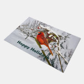 クリスマス、赤く基本的な鳥および雪 ドアマット (アングル)