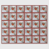 クリスマス、赤く基本的な鳥および雪 ラッピングペーパー (フラット)