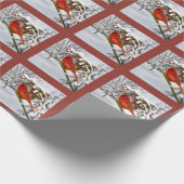 クリスマス、赤く基本的な鳥および雪 ラッピングペーパー (角)