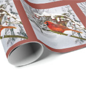 クリスマス、赤く基本的な鳥および雪 ラッピングペーパー (ロールコーナー)