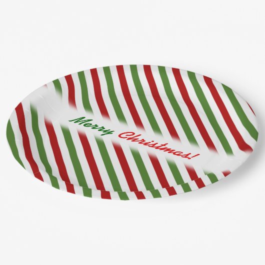 クリスマス; 赤く、白い及び緑の縞模様 ペーパープレート (アングル)