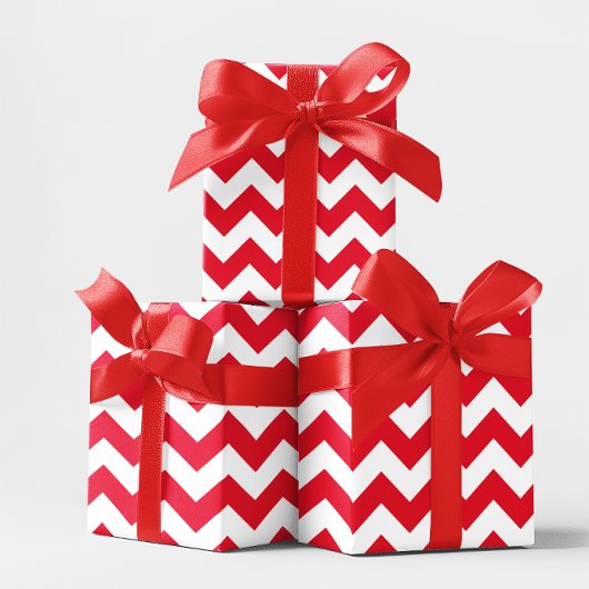 クリスマス 赤と白のジグザグ ラッピングペーパー