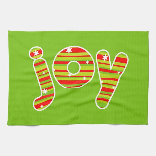 クリスマス、赤と緑のでのJOY ストライプ キッチンタオル (横)