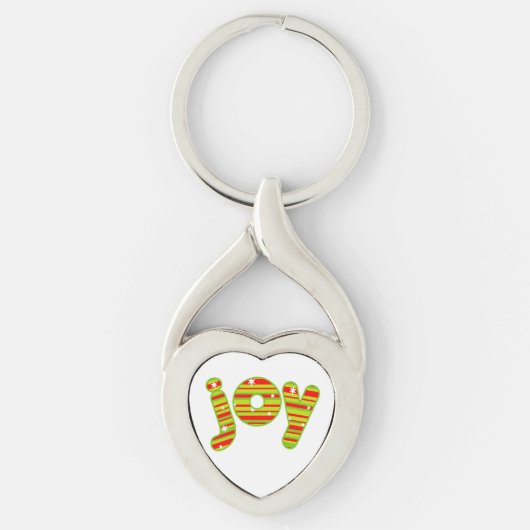 クリスマス、赤と緑のでのJOY ストライプ キーホルダー (正面)
