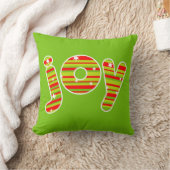 クリスマス、赤と緑のでのJOY ストライプ クッション (ブランケット)