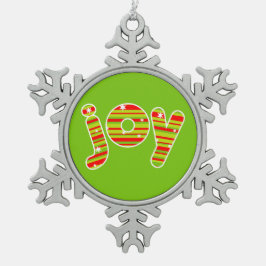 クリスマス、赤と緑のでのJOY ストライプ スノーフレークピューターオーナメント