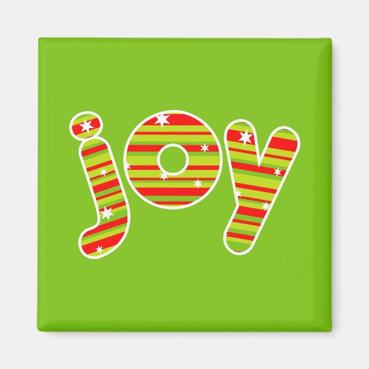 クリスマス、赤と緑のでのJOY ストライプ マグネット (正面)