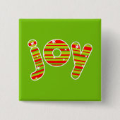 クリスマス、赤と緑のでのJOY ストライプ 缶バッジ (正面)