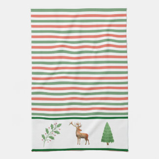 クリスマス 赤と緑のストライプ キッチン ディッシュタオル キッチンタオル