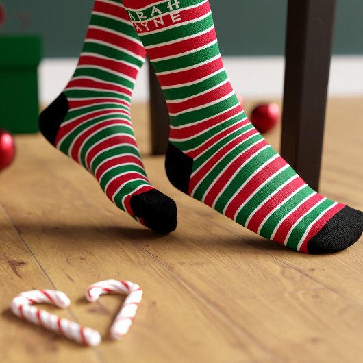 クリスマス 赤と緑のストライプ ホリデーソックス ソックス