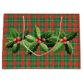 クリスマス 赤と緑のチェック柄 リース付き ラージペーパーバッグ (正面)