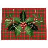 クリスマス 赤と緑の星のチェック柄 リース付き ラージペーパーバッグ (正面)