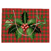 クリスマス 赤と緑の星のチェック柄 リース付き ラージペーパーバッグ (裏面)