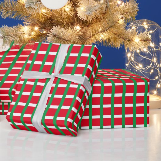 クリスマス 赤緑＆白の格子縞 チェック柄 ラッピングペーパー (クリスマス)