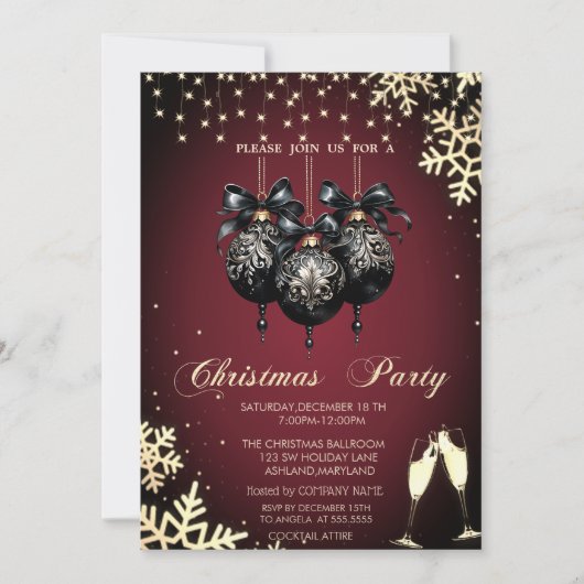 クリスマス, 赤, クリスマス+ボール, 雪の結晶, メガネ, 会社のクリスマス 招待状 (正面)