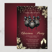 クリスマス, 赤, クリスマス+ボール, 雪の結晶, メガネ, 会社のクリスマス 招待状 (正面/裏面)