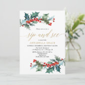 クリスマス 赤 グリーン ゴールド お茶 会う 挨拶 招待状 (スタンド正面)