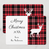 クリスマス 赤 タータンチェック柄 白いシカ (正面/裏面)