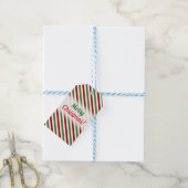 クリスマス、赤、白、緑のパターストライプのン ギフトタグ (より糸付き)