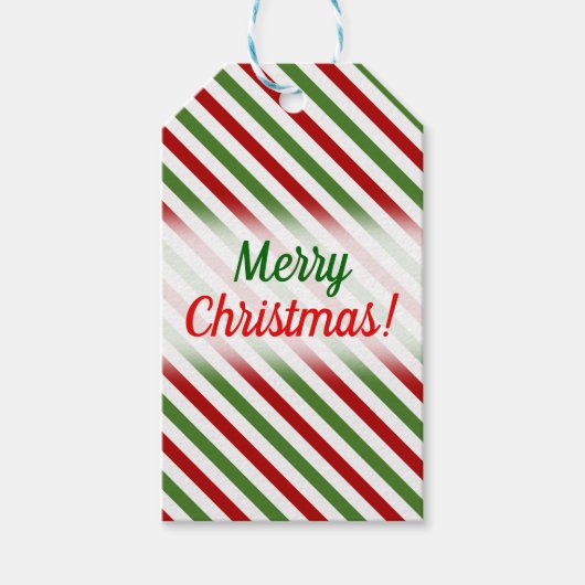 クリスマス、赤、白、緑のパターストライプのン ギフトタグ (正面)