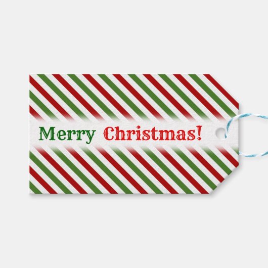 クリスマス、赤、白、緑のパターストライプのン ギフトタグ (正面(横))