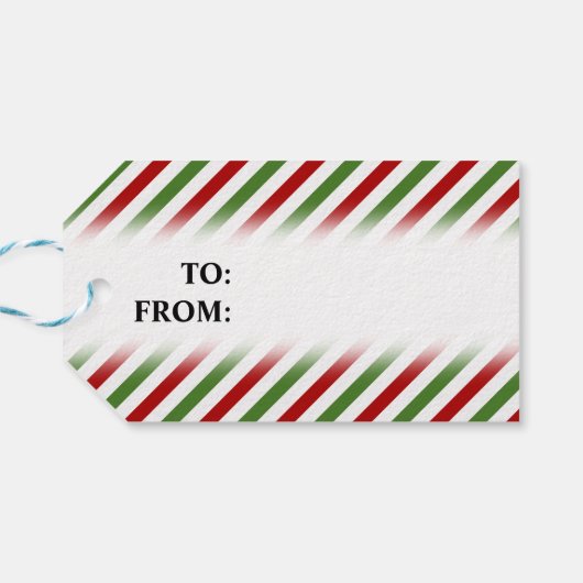 クリスマス、赤、白、緑のパターストライプのン ギフトタグ (裏面横)