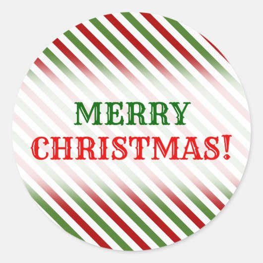 クリスマス、赤、白、緑のパターストライプのン ラウンドシール (正面)