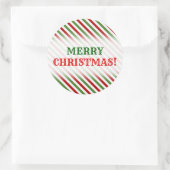 クリスマス、赤、白、緑のパターストライプのン ラウンドシール (バッグ)