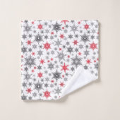 クリスマス，赤，白，雪片，冬 バスタオルセット (ウォッシュタオル)