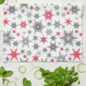 クリスマス，赤，白，雪片，冬，新年 キッチンタオル (折り畳み)