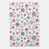 クリスマス，赤，白，雪片，冬，新年 キッチンタオル (縦)