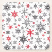 クリスマス，赤，白，雪片，冬，新年 スクエアペーパーコースター (正面)