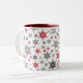 クリスマス，赤，白，雪片，冬，新年 ツートーンマグカップ (正面左)