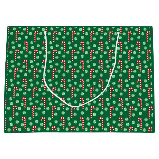 クリスマス 赤 緑 キャンディケイン ラージペーパーバッグ (正面)