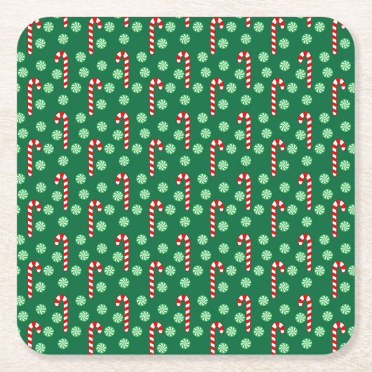 クリスマス 赤 緑 キャンディケーン スクエアペーパーコースター (正面)