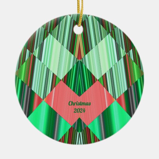  ~ クリスマス 赤 緑 シェード 2024 セラミックオーナメント (正面)