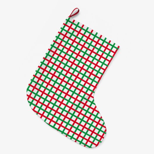 クリスマス 赤 緑 白 スクエア柄 ホリデー ラージクリスマスストッキング (正面 (吊り時))