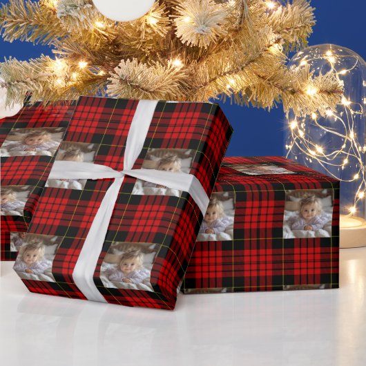 クリスマス 赤 緑 Plaid 写真追加 ラッピングペーパー (クリスマス)
