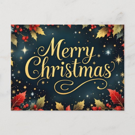 クリスマス　赤/金の実 ポストカード (正面)
