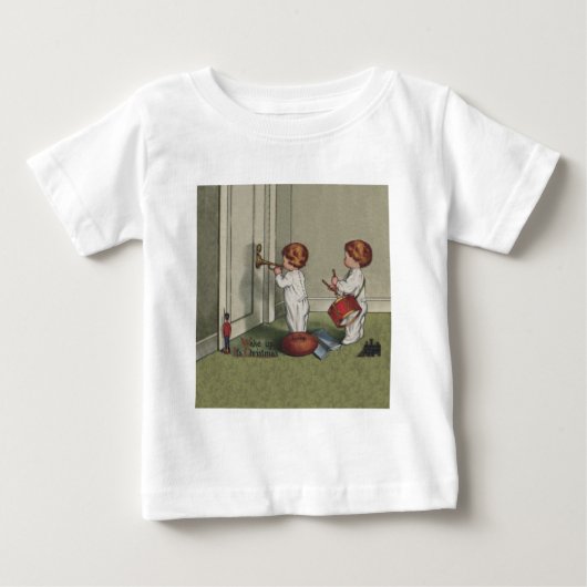 クリスマス 起きて! かわいい子供のイラスト ベビーTシャツ (正面)