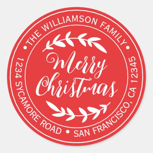 クリスマス 返送先住所 真っ赤な輝き ラウンドシール (正面)