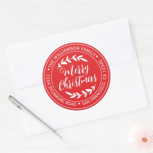 クリスマス 返送先住所 真っ赤な輝き ラウンドシール (封筒)