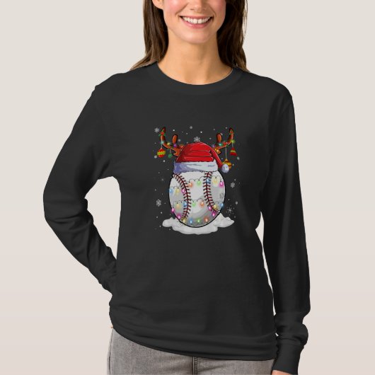 クリスマス 野球ボール サンタの帽子 トナカイ ライト Tシャツ (正面)