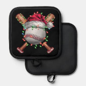 クリスマス 野球 サンタ スポーツ Xmas 冬のイベント 鍋敷き (正面/裏面)