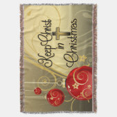 クリスマス、金ゴールドまたは赤いクリスチャンのキリストを保って下さい スローブランケット (正面縦)