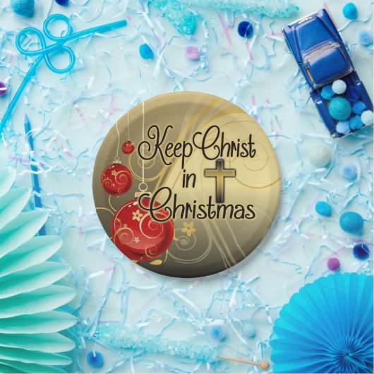 クリスマス、金ゴールドまたは赤いクリスチャンのキリストを保って下さい ペーパープレート (パーティー)