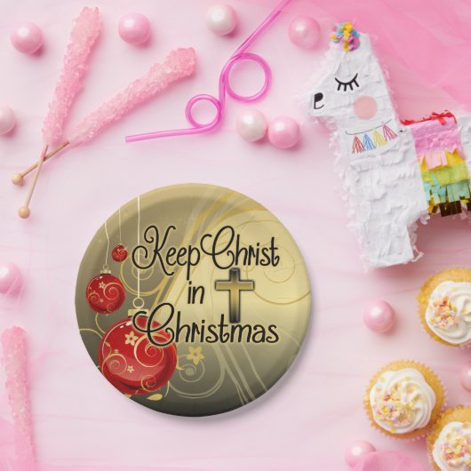 クリスマス、金ゴールドまたは赤いクリスチャンのキリストを保って下さい ペーパープレート (パーティー)