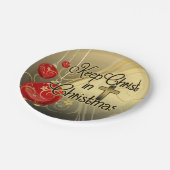 クリスマス、金ゴールドまたは赤いクリスチャンのキリストを保って下さい ペーパープレート (アングル)