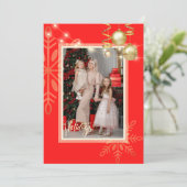 クリスマス、金ゴールド雪、赤い幸せな休日 サンキューカード (スタンド正面)