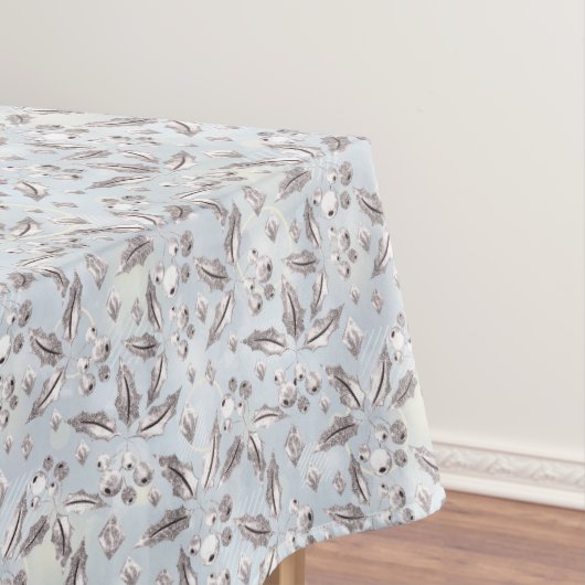 クリスマス，銀の小枝，白，雪片，冬 テーブルクロス (インサイチュ)